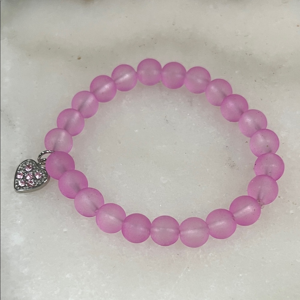 Chic Pink Beaded Bracelet with Heart Charm - Picture 2 of 6